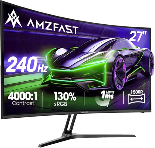 Amzfast Ecran PC Gamer Incurvé 27 Pouces - 240Hz, FHD 1920x1080, 1ms M