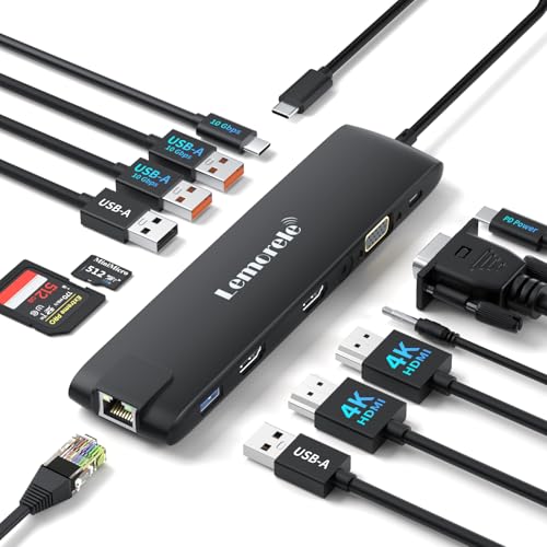 Lemorele Station d'accueil USB c Ethernet Dock USB C 13-en-1 vers Dual
