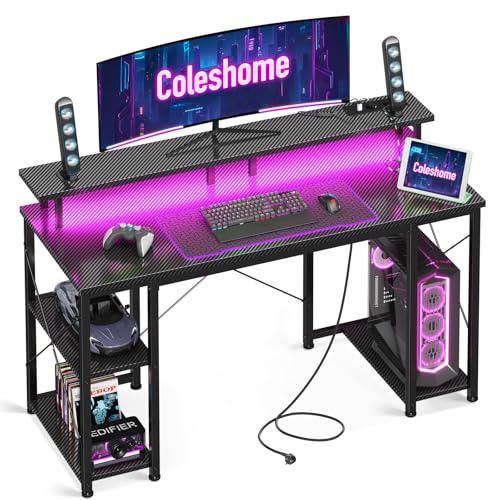 Coleshome Bureau Gaming avec éclairage LED, 120x50cm Bureau Ordinateur