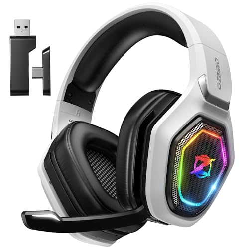 Ozeino Casque Gaming Sans Fil pour PC PS5 PS4, 2.4GHz Audio sans perte