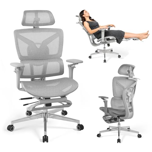 Rieior Chaise de Bureau Ergonomique Grand et Haut avec Repose-Pieds, A