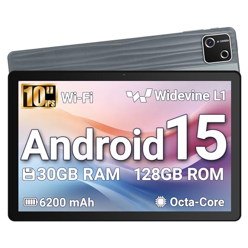 Wqplo Tablette 10 Pouces Android 15 certifiée GMS, 30Go RAM + 128Go RO