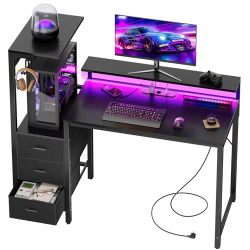 SOLAVERO Bureau Gaming avec LED & Prise Intégrée, 112cm Bureau d'...