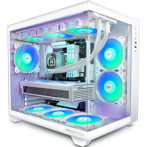 MUSETEX Boitier PC ATX,6 Ventilateurs PWM ARGB préinstallés,Support RA