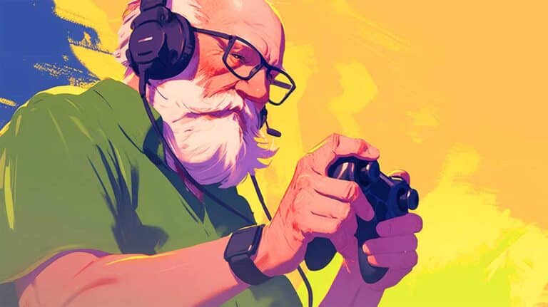 Illustration éditoriale d’un joueur tenant une manette personnalisée