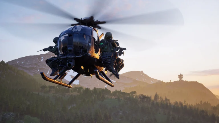 Hélicoptère transportant des soldats au-dessus de la Kolchia dans Wardogs